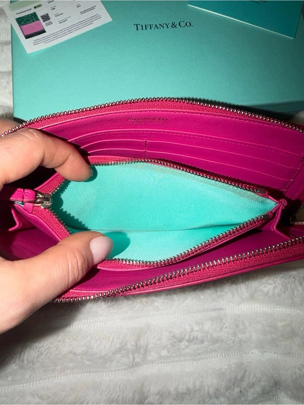 Tiffany & Co. Hot Pink Leather Zip Wallet